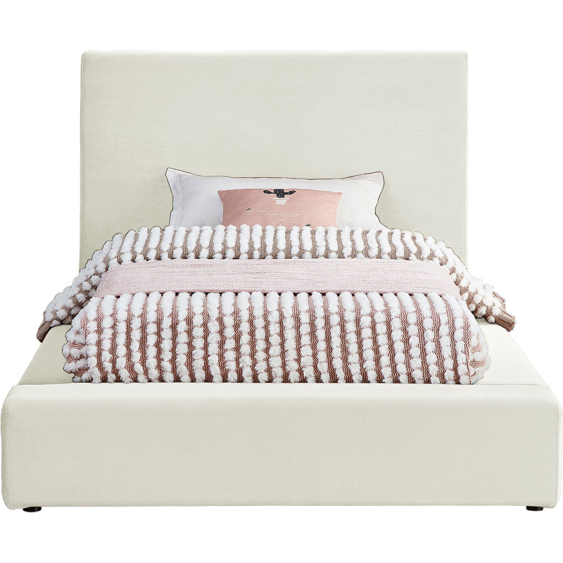 Lit plateforme tapissier Ishia, Simple, Velours crème