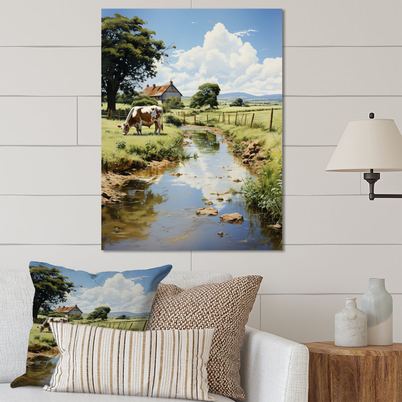 Vache ferme de ferme sérénité - animaux, décoration murale en métal, H 32 po x l 24 po x P 1 po