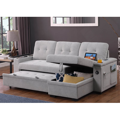 Reversible Sleeper Sectional With Storage Chaise, Charging Ports, Cup Holders, And Pocket Coil Seating For Modern Living.