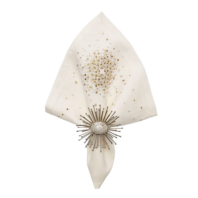 Starburst Linen Napkin, White/Gold/Silver