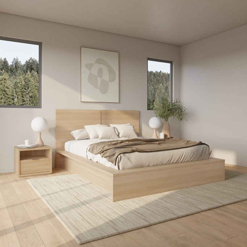 Ensemble de chambre à coucher 4 pièces avec tête de lit Floratt, Beige, Grand