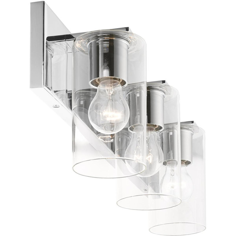 15 luminaire pour meuble-lavabo 3 lumières avec abat-jour en verre transparent pour salle de bain moderne, Chrome poli