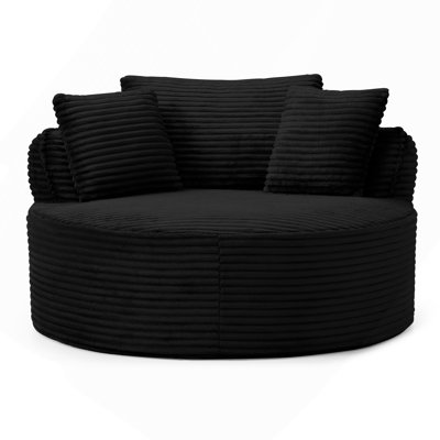 Fauteuil d'appoint rond moderne en velours côtelé, fauteuil lounge individuel confortable à assise profonde en mousse sans os avec 3 coussins, aucun assemblage requis