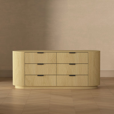 Olivia 71" Modern Double Dresser with 6 Drawers in Natural Oak and Black