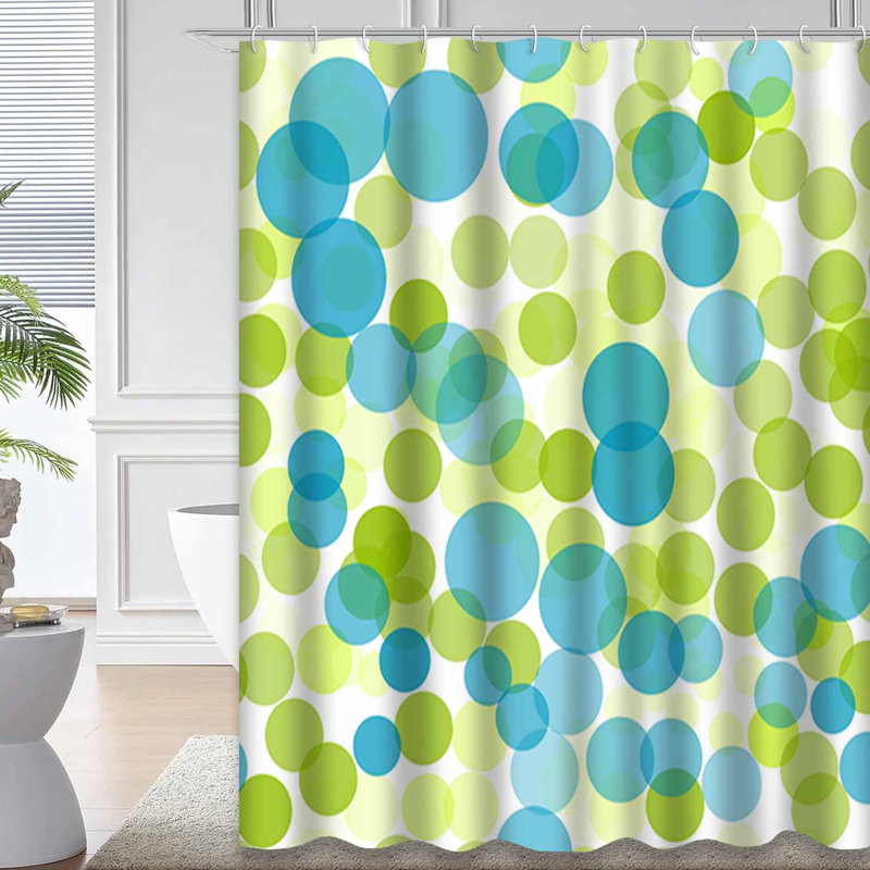 Rideau de douche vert à pois vert avec 12 crochets, L 72 po x l 72 po
