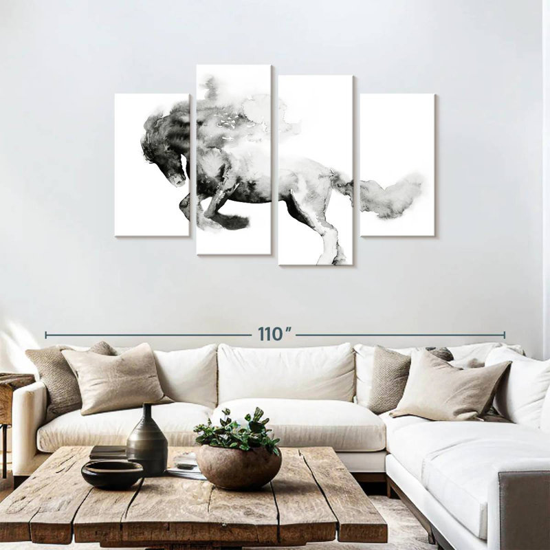 Cheval noir et blanc Brampt, H 48 po x l 75 po