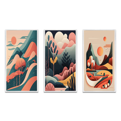 «Graphic Retro Full Moon Mountainscape», 3 pièces
