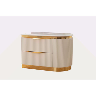 Table de chevet dorée à 2 tiroirs à droite en bois
