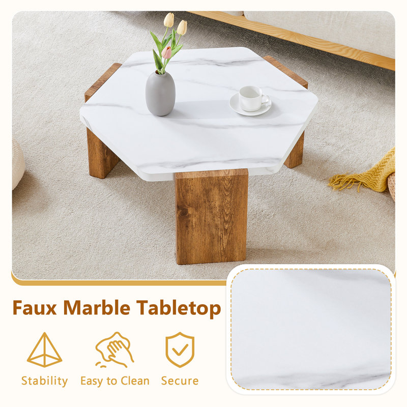 31-inch modern-style hexagonal coffee table,with white surface