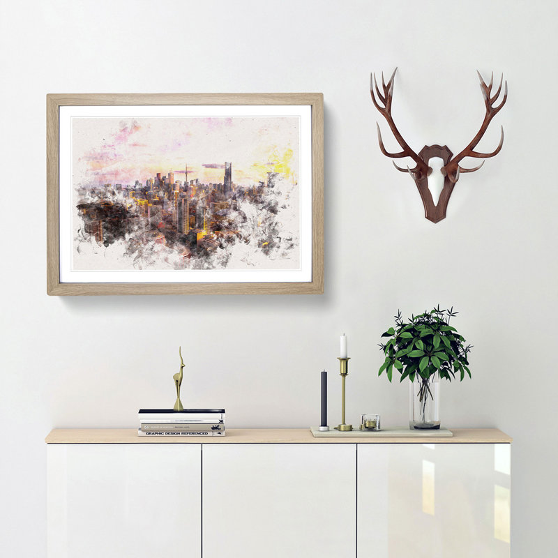 Toronto Canada Skyline - Picture Frame Painting Print, 62cm H x 87cm W x 2cm D, Oak Framed