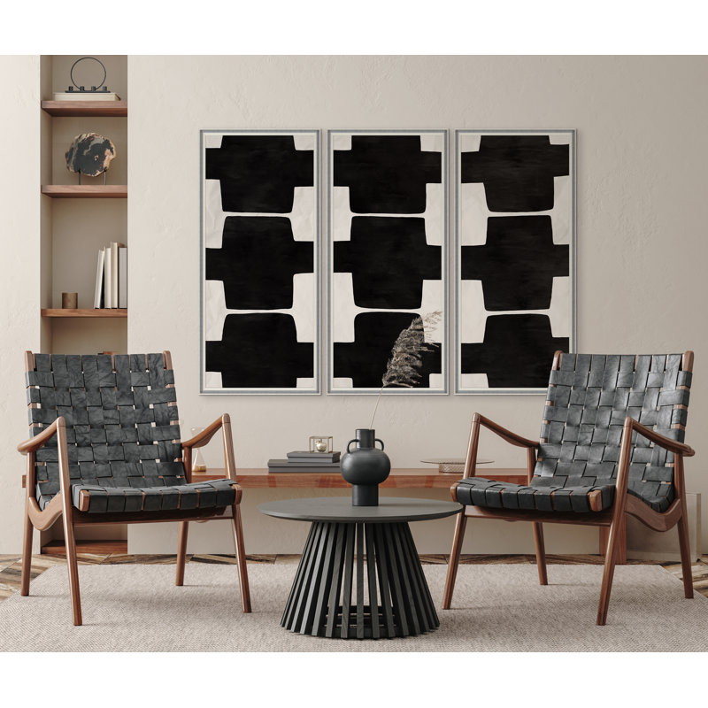 Triptyque abstrait noir et blanc 3 (Var. 3)