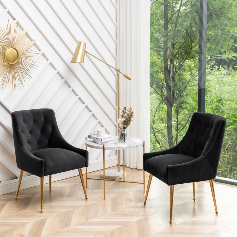 Baudel 19.6'' H Tufted Velvet Upholstered Side Chair, Black 