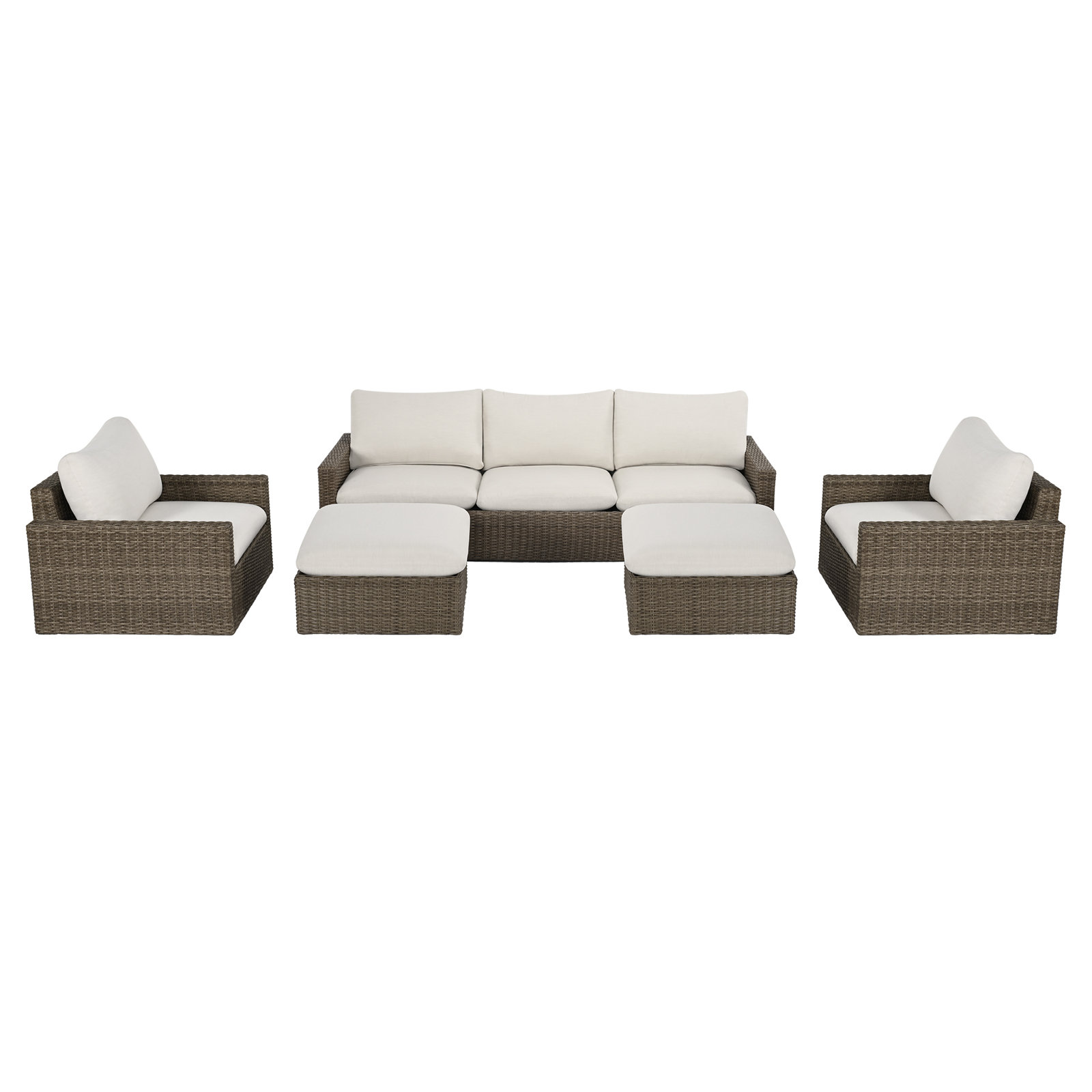 Pippa 7-Person Patio Seating Group, 5Pcs:Armchair, 2 Armless Sofas, 2 Ottomans