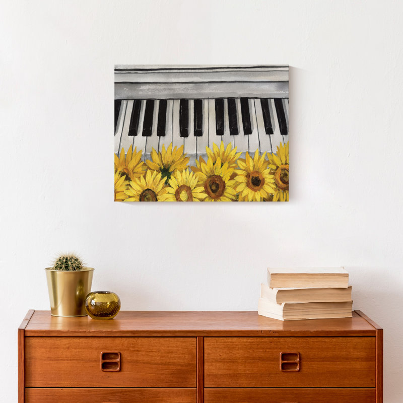 Musique et tournesols sur toile, H 13,75 po x l 17,75 po x P 1,75 po, Cadre flottant