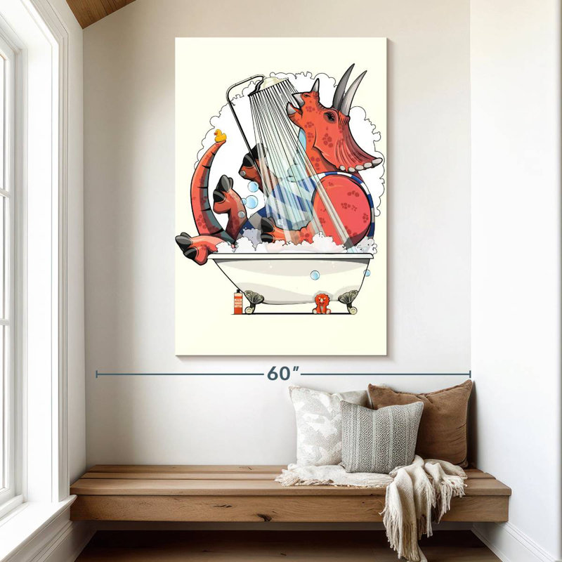 Dinosaure tricératops dans la salle de bain, H 51 po x l 34 po