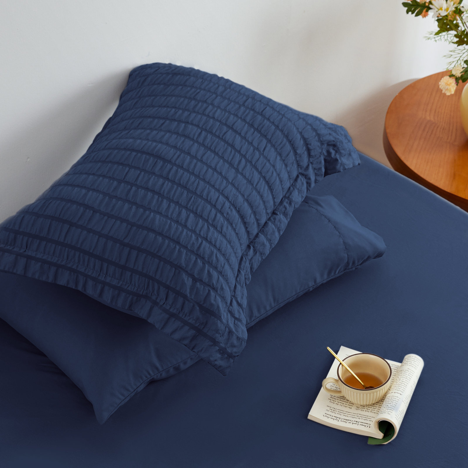 Bedding, Dark Blue, King-7 pieces