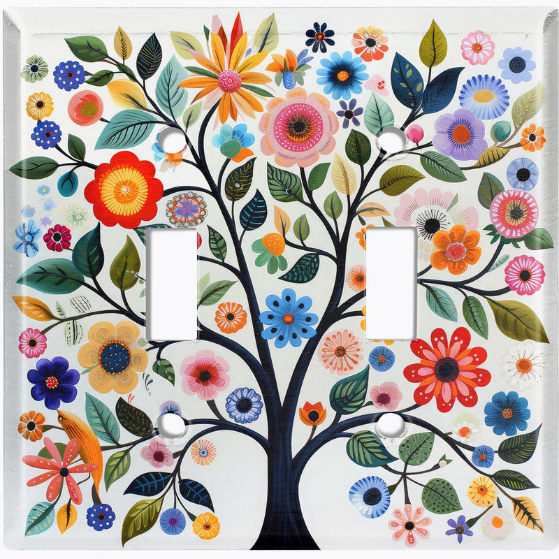 Couvercle de plaque d'interrupteur en métal; Arbre à fleurs US 2, #2 Double Toggle