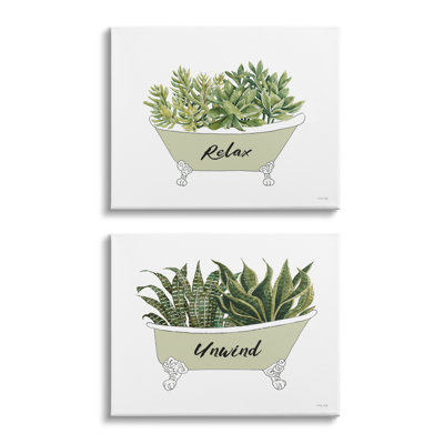«Relax Unwind House Plants Succulents», baignoire sur pattes par Cindy Jacobs - ensemble de 2 impressions sur toile tendue