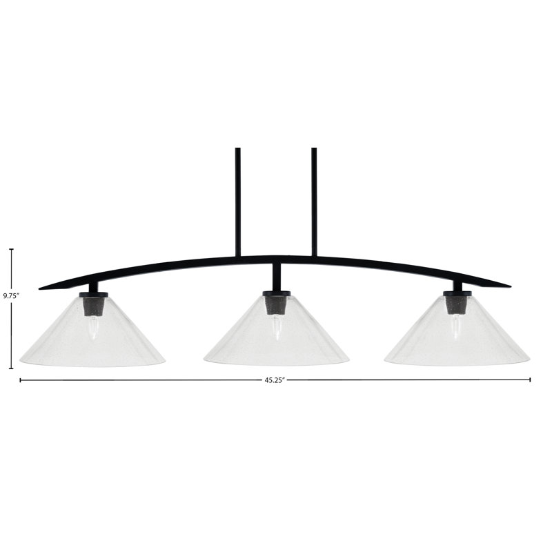 Luminaire pour îlot de cuisine 3 lumières kurve au fini noir mat avec verre transparent de 12 po