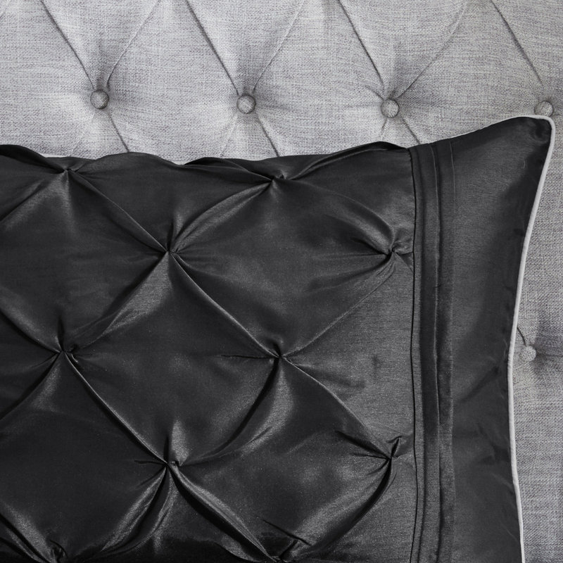 Édredon 7 pièces - Elegance And Grace Édredon, taies décoratives, coussins et jupe de lit, Noir, noir, noir, noir