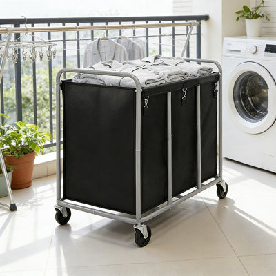 Chariot à linge robuste avec roulettes, panier à linge roulant de grande capacité 430L, chariot à linge industriel avec sac doublure imperméable amovible pour hôtel, hôpital, maison et salle de sport