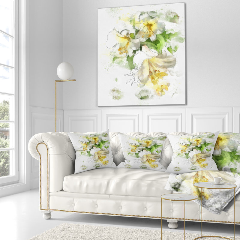 «Bunch of Small Flowers Watercolor» - Coussin imprimé floral, 18 po x 18 po, Coussin décoratif