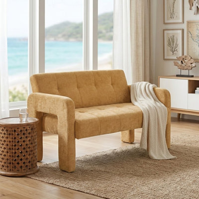 Contemporary Chenille Loveseat with Dual Armrests Compact Upholstered Sofa for Living Room, Bedroom, Apartment