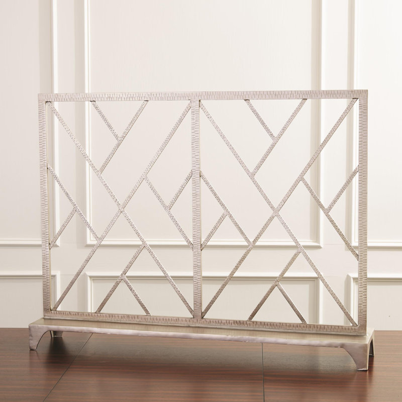 Chinoise Fret Fireplace Screen, Nickel