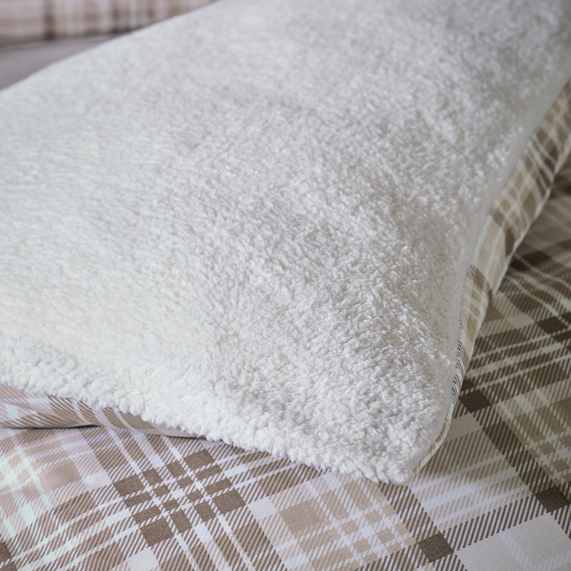 Cosy Sherpa Check Duvet Cover Set, Natural, Double Duvet Cover Set + 2 Standard Pillowcases