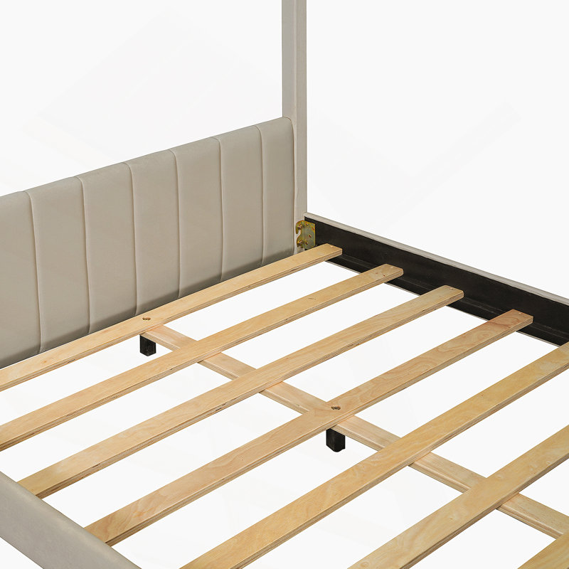 Lit double en velours pour lit double en bois beige, Double