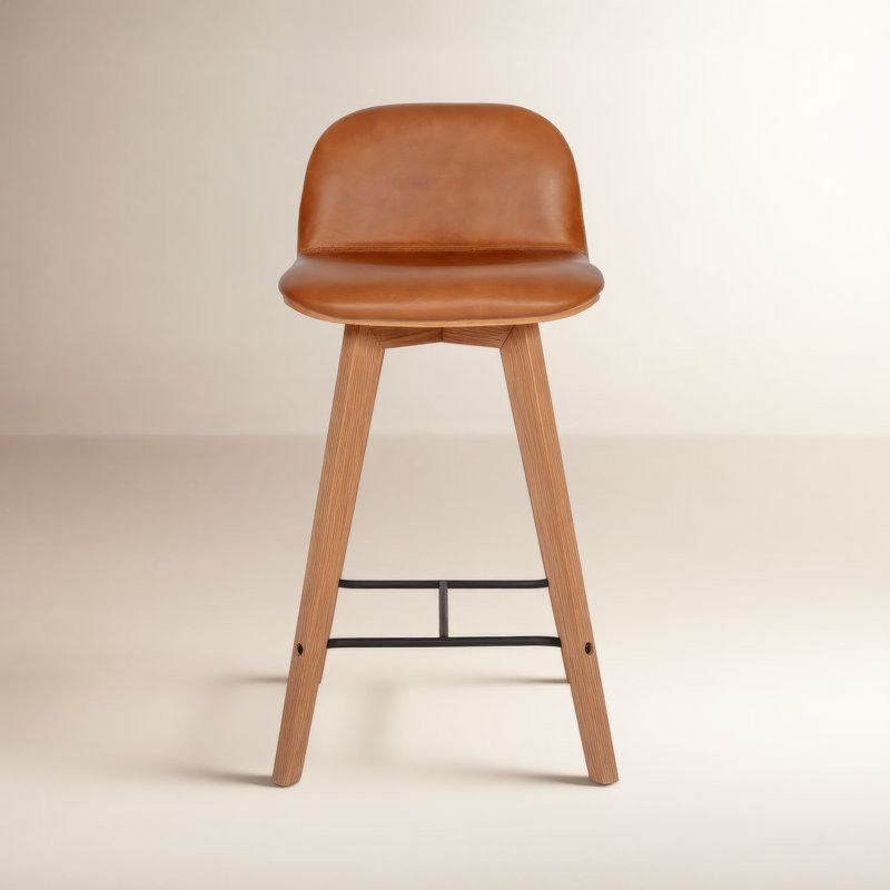 Caspian Bar Stool, Counter Stool (25.5” Seat Height), Brown Top Grain Leather