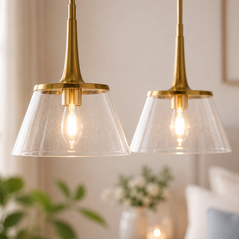 Luminaire suspendu pour îlot de cuisine 1 lumière à intensité variable avec dôme en verre bullé pour salle à manger (ensemble de 2)