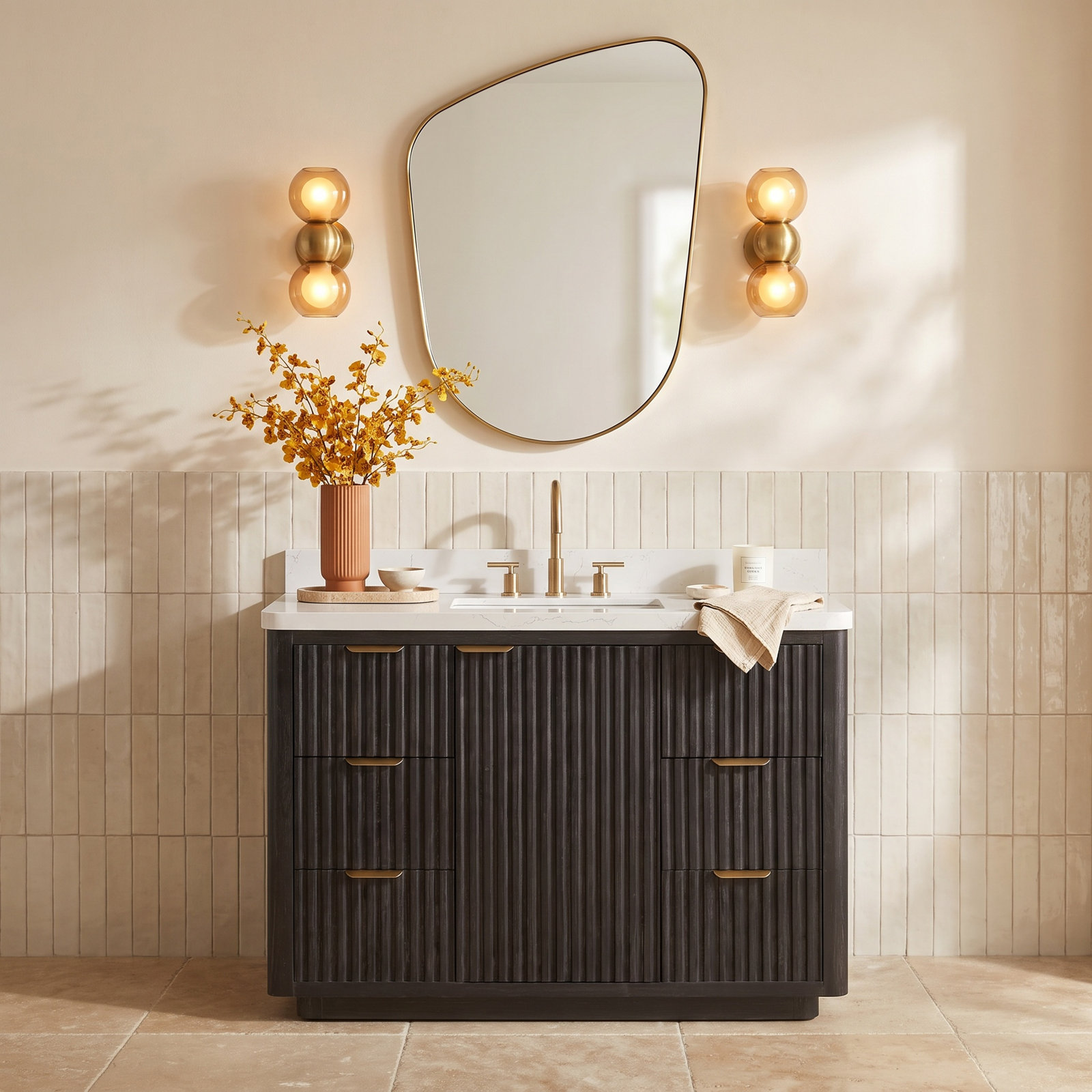 Adela 48'' Single Bathroom Vanity, White, Black, Gold