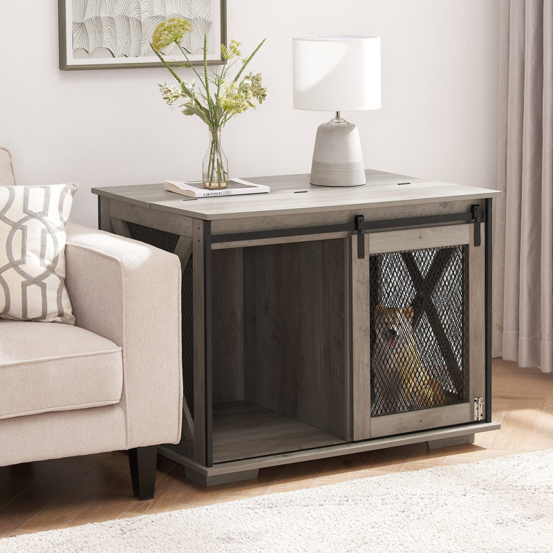 Cage pour chien avec loquet en métal et cloison interne réglable, cloison amovible à porte coulissante gris, Gris délavé