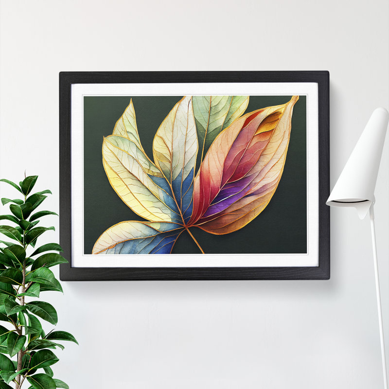 Watercolour Leaf Art Vol.2 - Single Picture Frame Print, Black, 46cm H x 64cm W x 2cm D