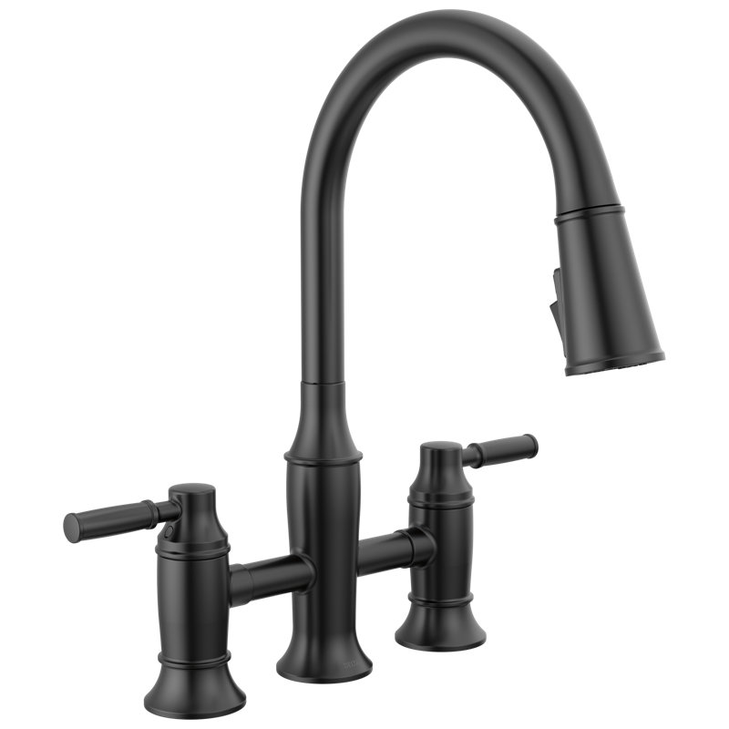 Renaldi Pull-Down ProClean Bridge Kitchen Sink Faucet, Two Handle Kitchen Faucet, Matte Black
