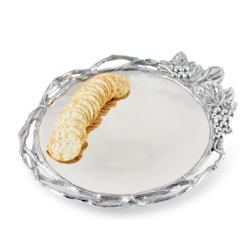 Arthur Court Large Round Silver Aluminum Grape Vine Tray
