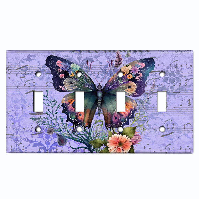 Plaque murale à 4 interrupteurs à bascule Butterfly Flowers