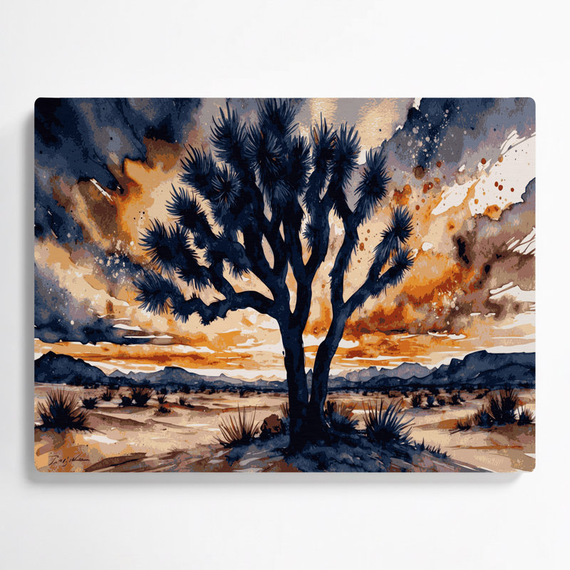 Art mural gris en métal du sud-ouest des paysages Joshua Tree 106