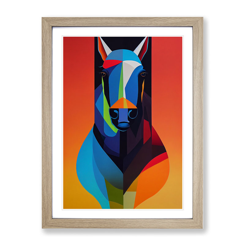 Abstract Horse No.4 - Wall Art, 34cm H x 25cm W x 2cm D, Oak Framed
