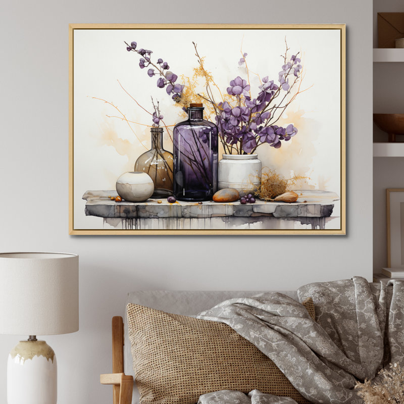 Mauve, beige, minimalisme, équilibre et contraste - reproductions d'art abstrait de natures mortes, Cadre naturel flottant