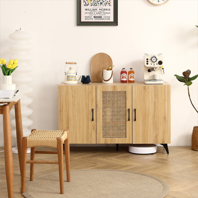 Storage Console Table with Rattan Door