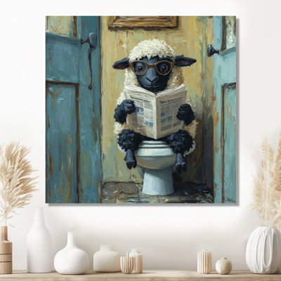 Keyairra, mignon mouton lisant un journal dans la salle de bain I - mouton, art mural