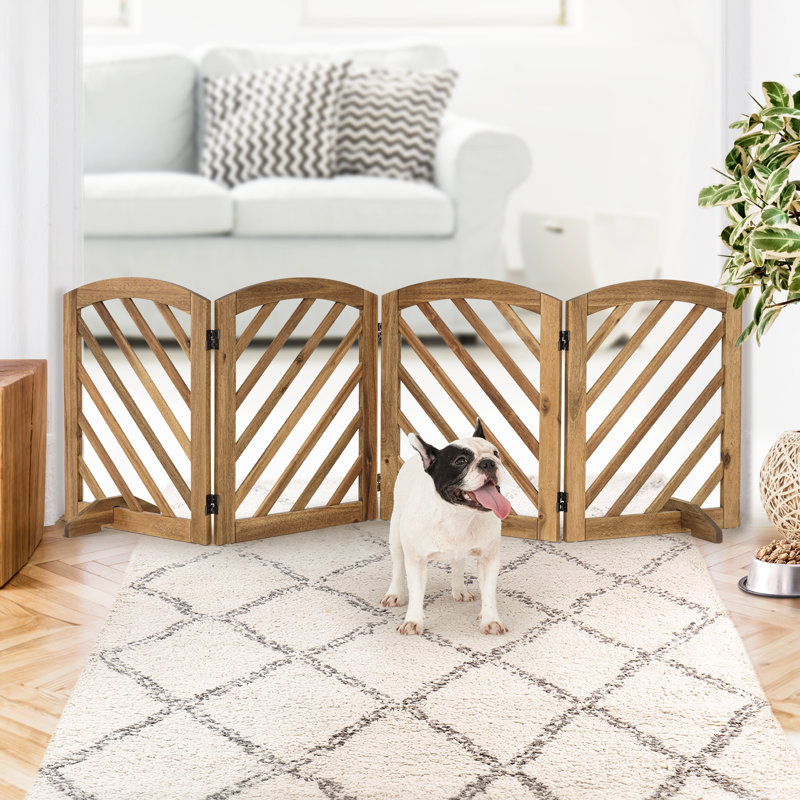 Darias Acacia Wood 4-Panel Freestanding Pet Gate, 24" Height and 81" Width, Brun