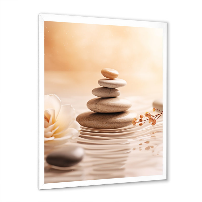 Spa Serenity Zen Stones délicat équilibre Cairn - pierre spirituelle grand art mural, Cadre simple blanc