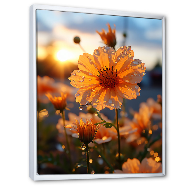 «Gopped Essence Poppies In Radiant Glow I», art mural coquelicots, Cadre flottant blanc, H 32 po x l 16 po