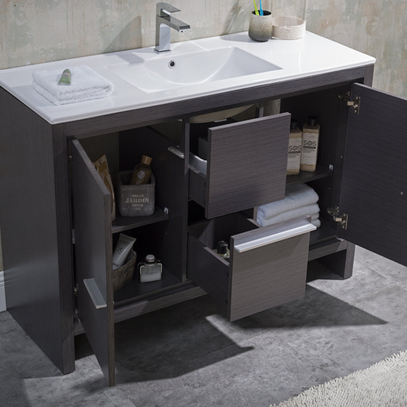 Artemis 48 " W Freestanding Standard 1 Single Vanity Bathroom Vanity With Ceramic Top with Mirror, Silver Gray