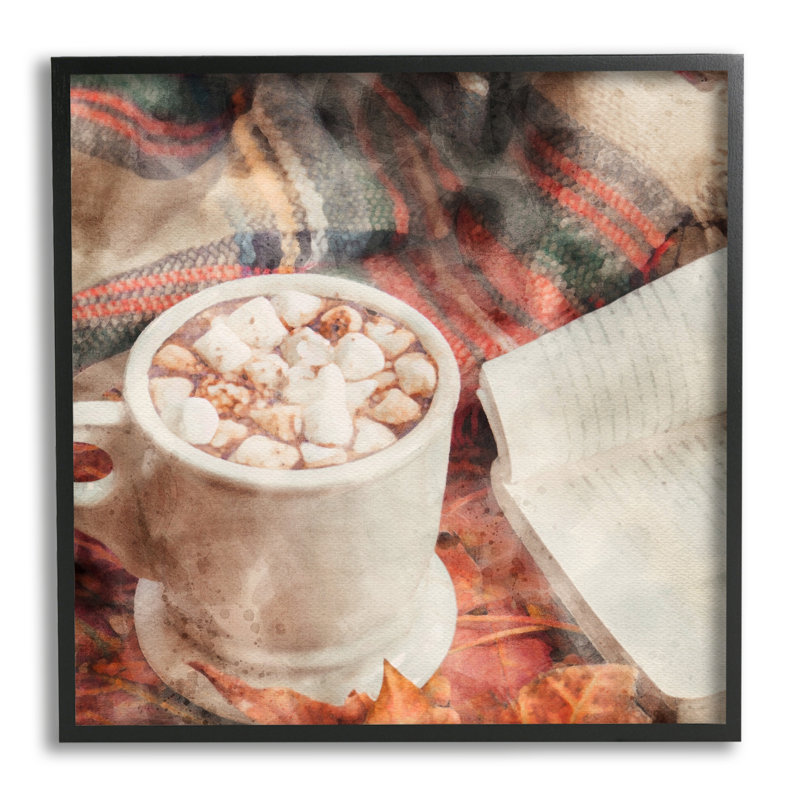 " Autumn Cocoa And Book " by LSR Design Studio, Black Framed, 24" H x 24" W x 1.5" D