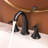 Matte Black Bathroom Faucet System - 2 Handle Widespread 3 Hole With Drain Sink Piece Pop Up Drain, Lines-124241871