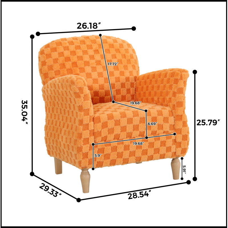 Fauteuil d'appoint rembourré avec pieds en bois, Orange
